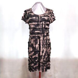 Brown & Black Scoop Necked Ruffled Tiered Dress